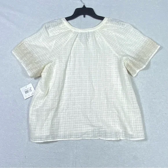 Falls Creek Blouse Women L Ivory/Beige Embroidered Textured Sheer Casual NWT - Picture 7 of 12